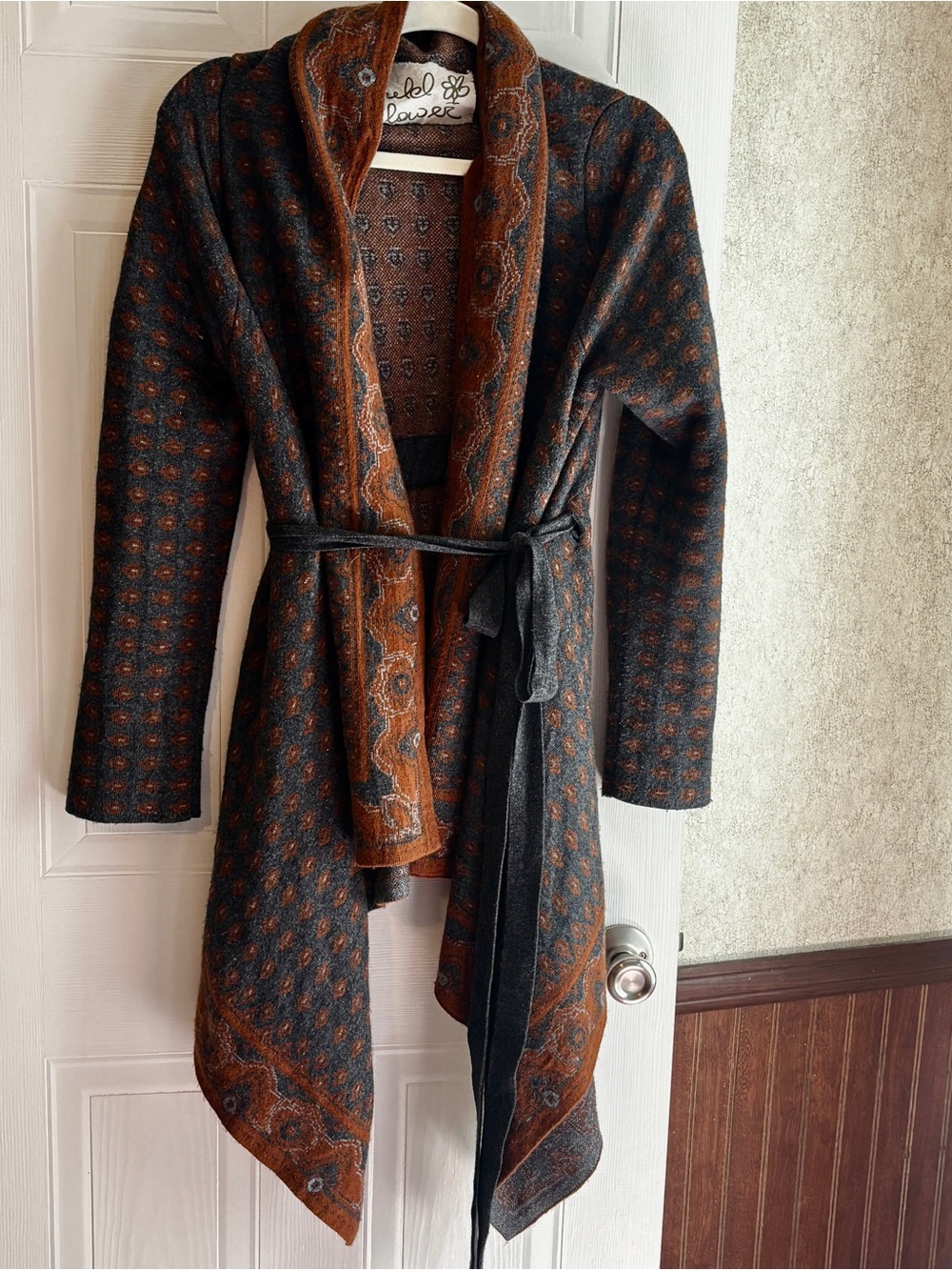 Anthropologie Field Flower Cardigan L Angora Cashmere Belted Boho - Picture 2 of 6